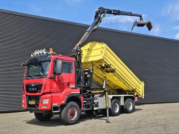 MAN TGS 33.480 6x6 / PALFINGER Z CRANE / 2 SIDE TIPPER